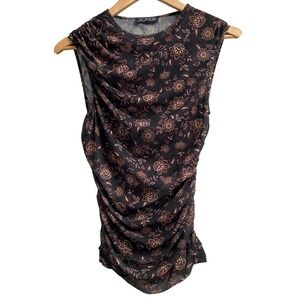 J.Crew Floral Power Mesh Ruched Sleeveless Top Floral XS READ For Measurements